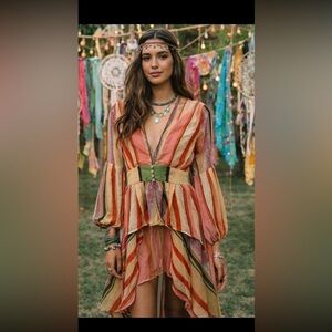 Thread Story Asymmetrical patchwork Striped Dress Tunic Duster Sz M indiesleeze